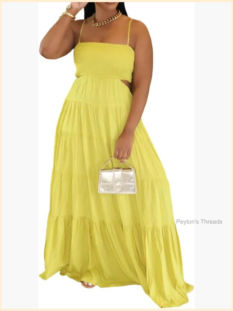 Smocked Maxi Dress Spaghetti Strap Cutout Back Vacation Cocktail